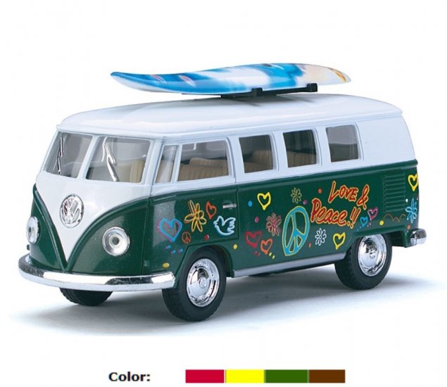 1:32 5\" 1962 VW Classical Bus with Printing & Surf Board KT5060DFS