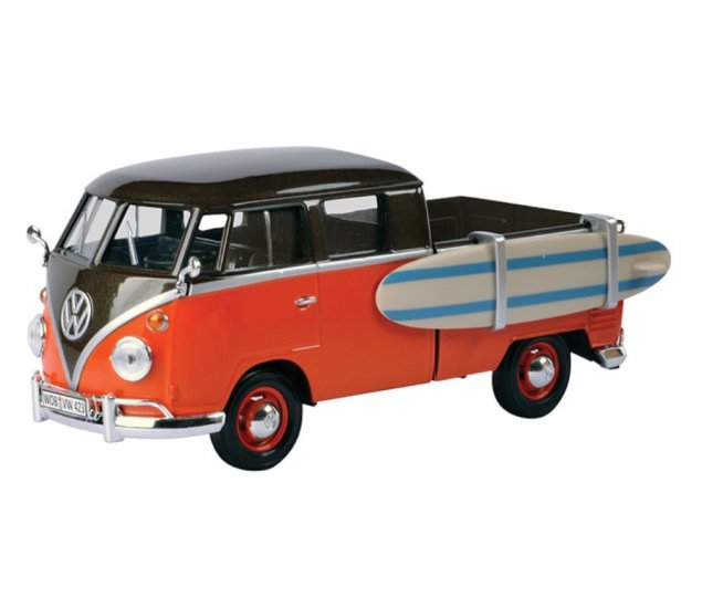1:24 Volkswagen Type 2 (T1) - Service Pick-up with Surfboard (Black with Orange) MM79560SB - Click Image to Close