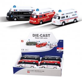 6" Diecast Models 1:40 Ambulance, Fire Truck, Police Car (3 Assot)