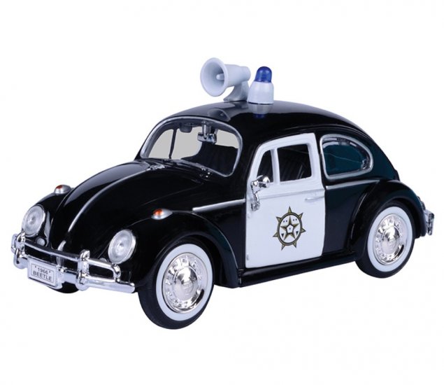 1:24 1966 Volkswagen Classic Beetle - Police Car (Black with White) - MM79578PL